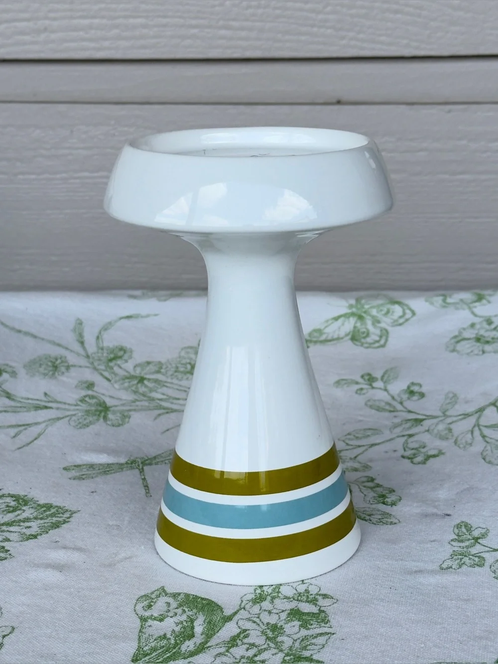 Jonathan Adler Happy Chic Ceramic Sky & Olive Striped Pillar Candle Holder